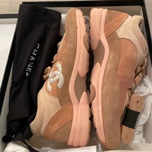 COPY - Nylon Lambskin Suede Calfskin CC Sneakers (38) Pink